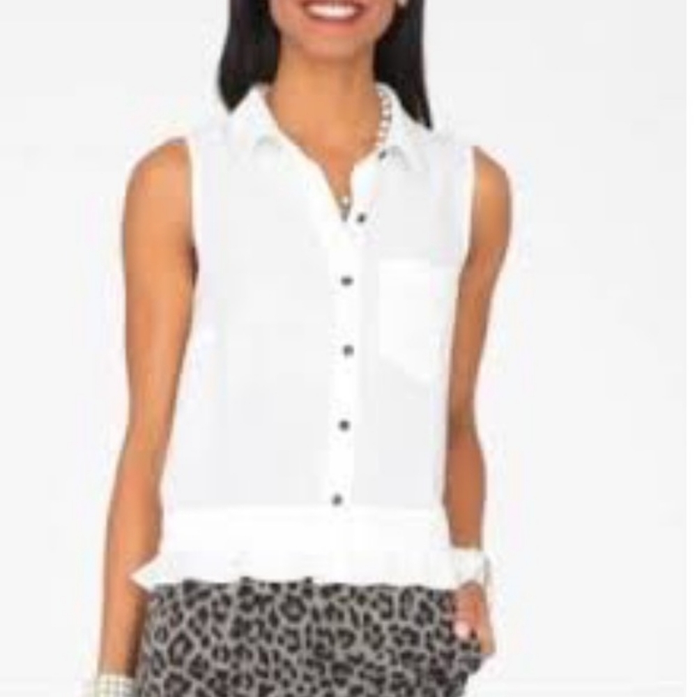 CAbi #3439 Pleat Blouse Sleeveless Button Up